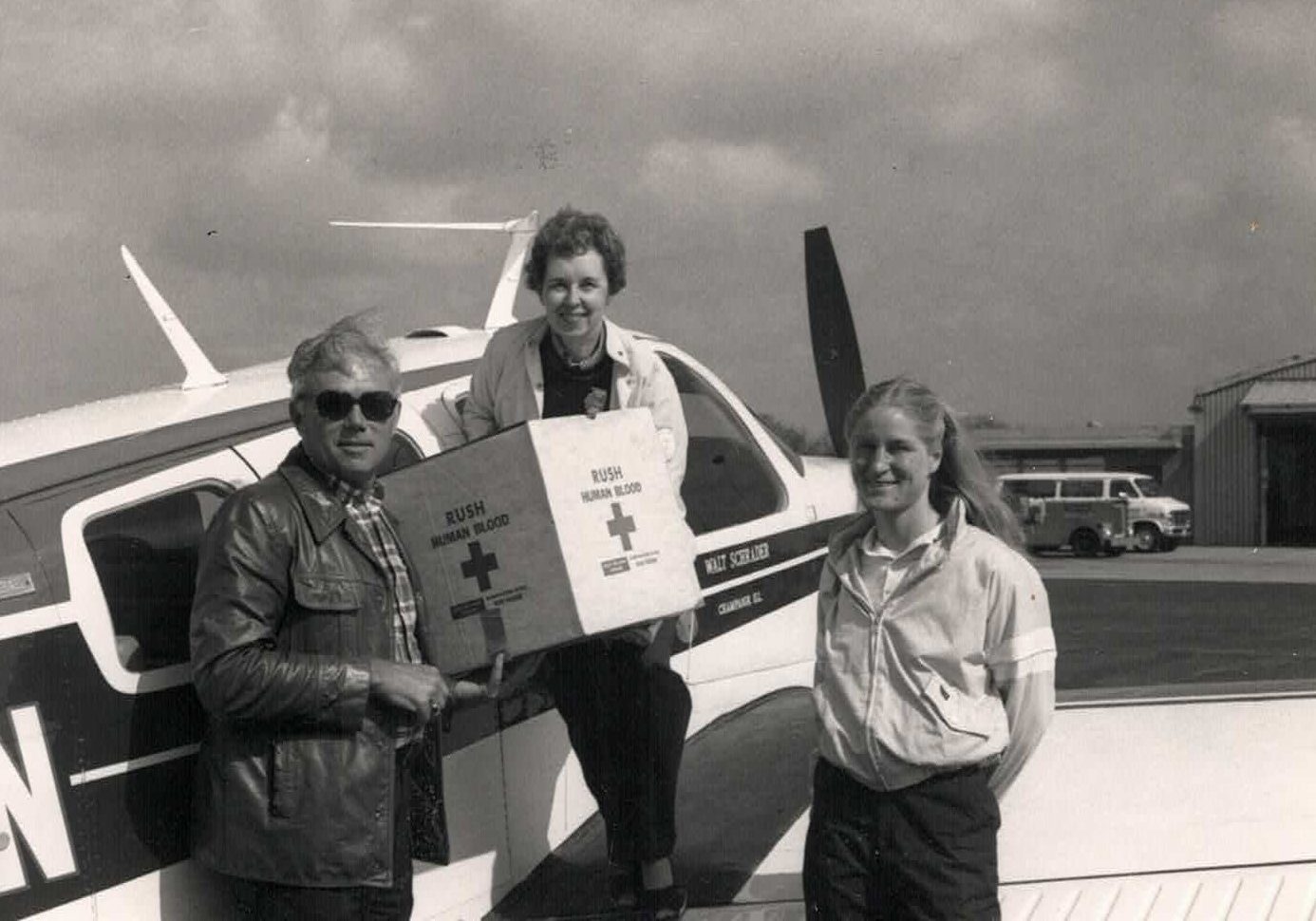 Wanda and volunteers transporting blood for Red Cross mid-1980s